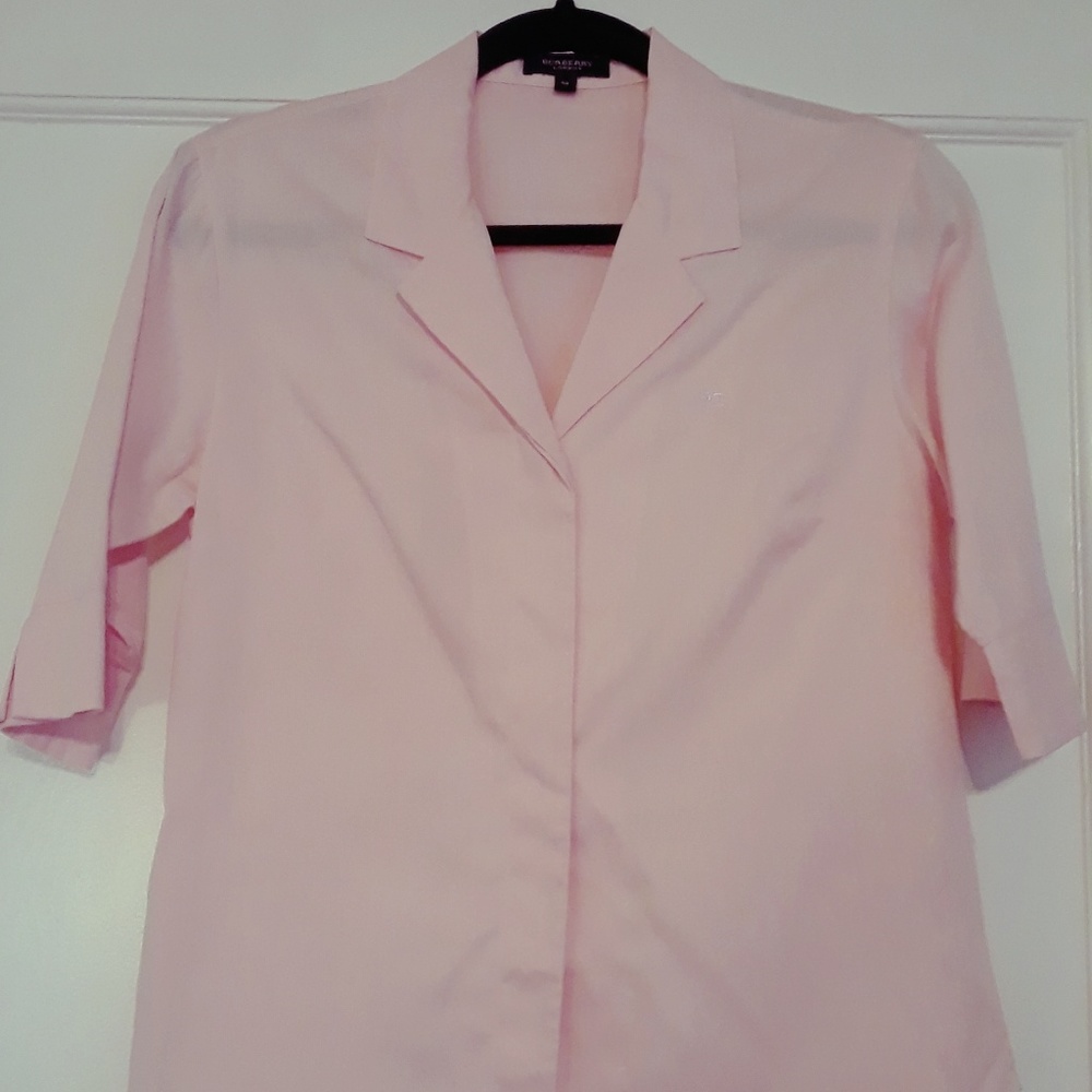 Pink Burberry 1/2 Sleeve Button Down Shirt
